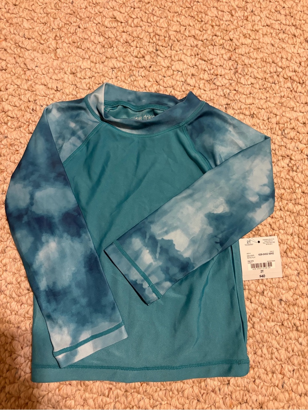 okie dokie Teal Body with Blue Tie-Dye Sleeve Rashguard